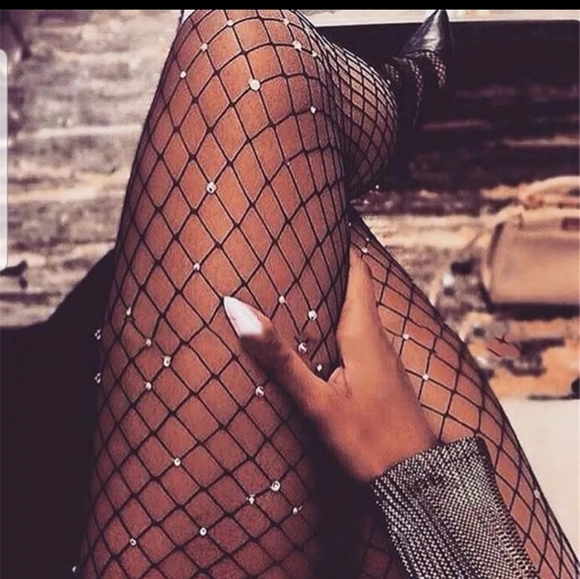 Dolls Kill Black Rhinestone fishnet pantyhose - Picture 4 of 5